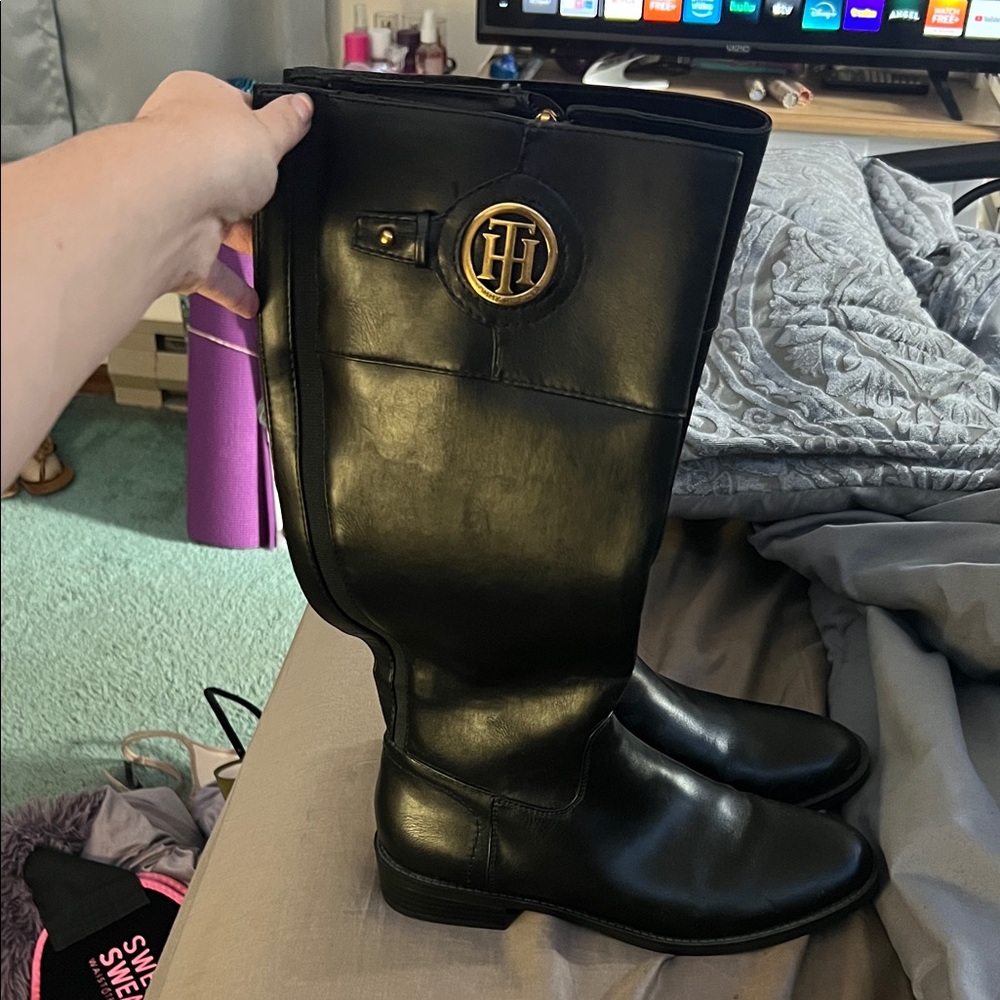 Tommy Hilfiger Black Leather Riding Boots